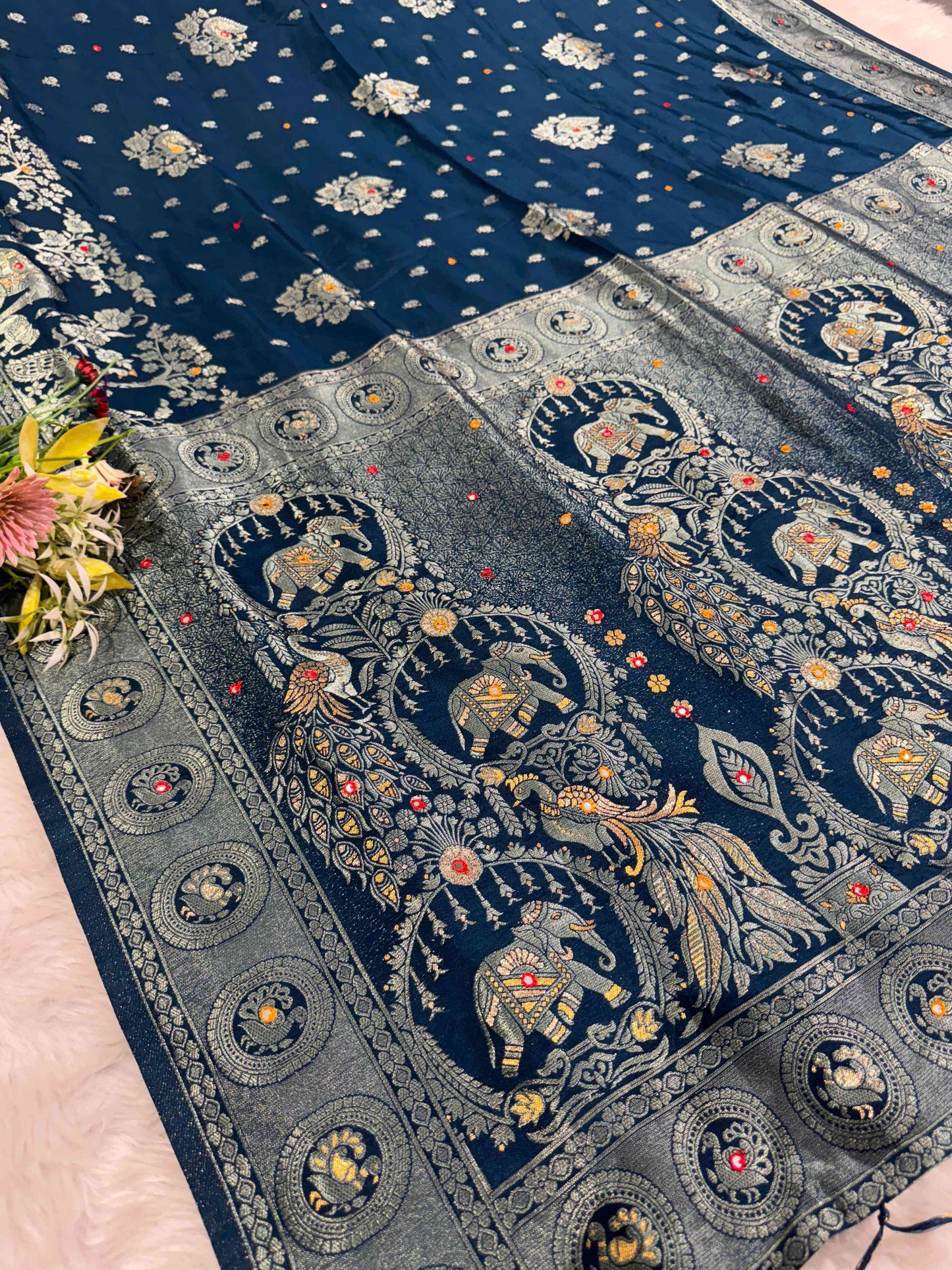 Heavy Designer Silk Saree with Elephant Pallu & Peacock Border Work | Party Wear Saree by Shagun Fashion π¦πβ¨