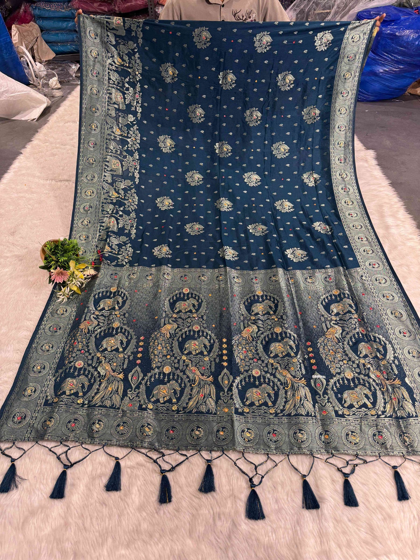 Heavy Designer Silk Saree with Elephant Pallu & Peacock Border Work | Party Wear Saree by Shagun Fashion π¦πβ¨