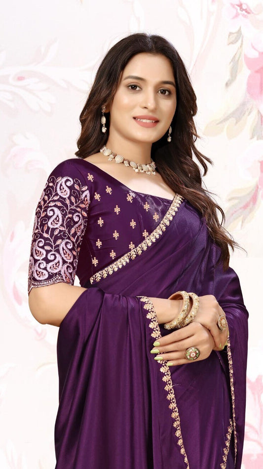 ✨ Premium Melbourne Satin Saree for Weddings & Parties – By Shagun Fashion 💫