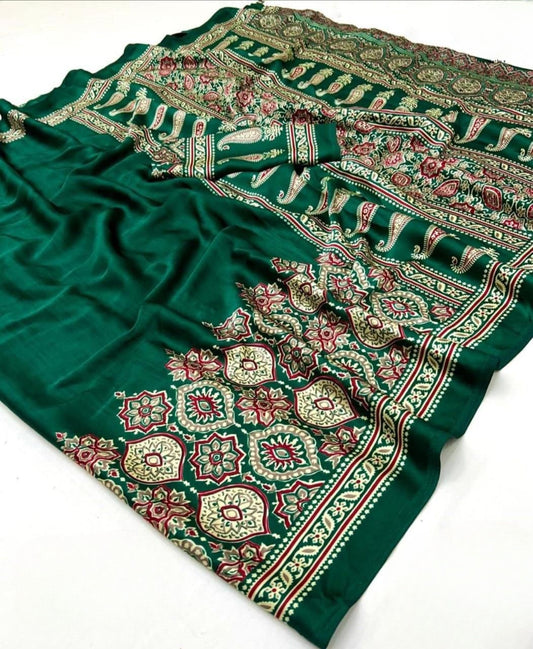 Ajrakh Print Saree with Handblock Floral & Geometric Motifs 🌿 | Lightweight Ethnic Saree for Daily & Festive Wear | Shagun Sarees & Zankhi Boutique