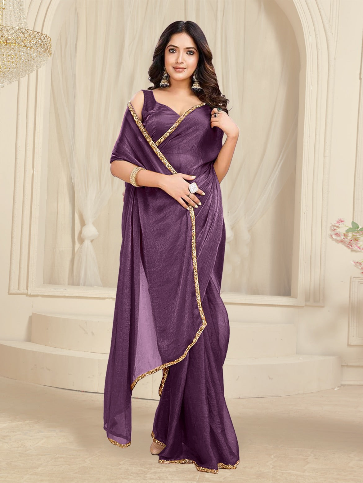 Bollywood Designer Saree with Heavy Lace Border π | Soft Georgette Saree for Wedding & Party Wear | Shagun Fashion Exclusive | Unstiched Blouse