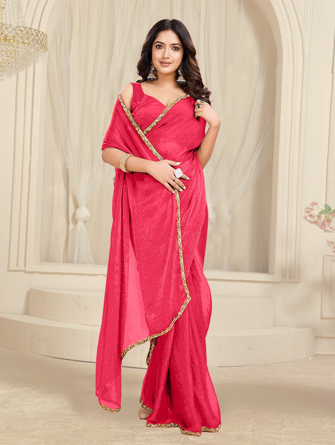 Bollywood Designer Saree with Heavy Lace Border π | Soft Georgette Saree for Wedding & Party Wear | Shagun Fashion Exclusive | Unstiched Blouse