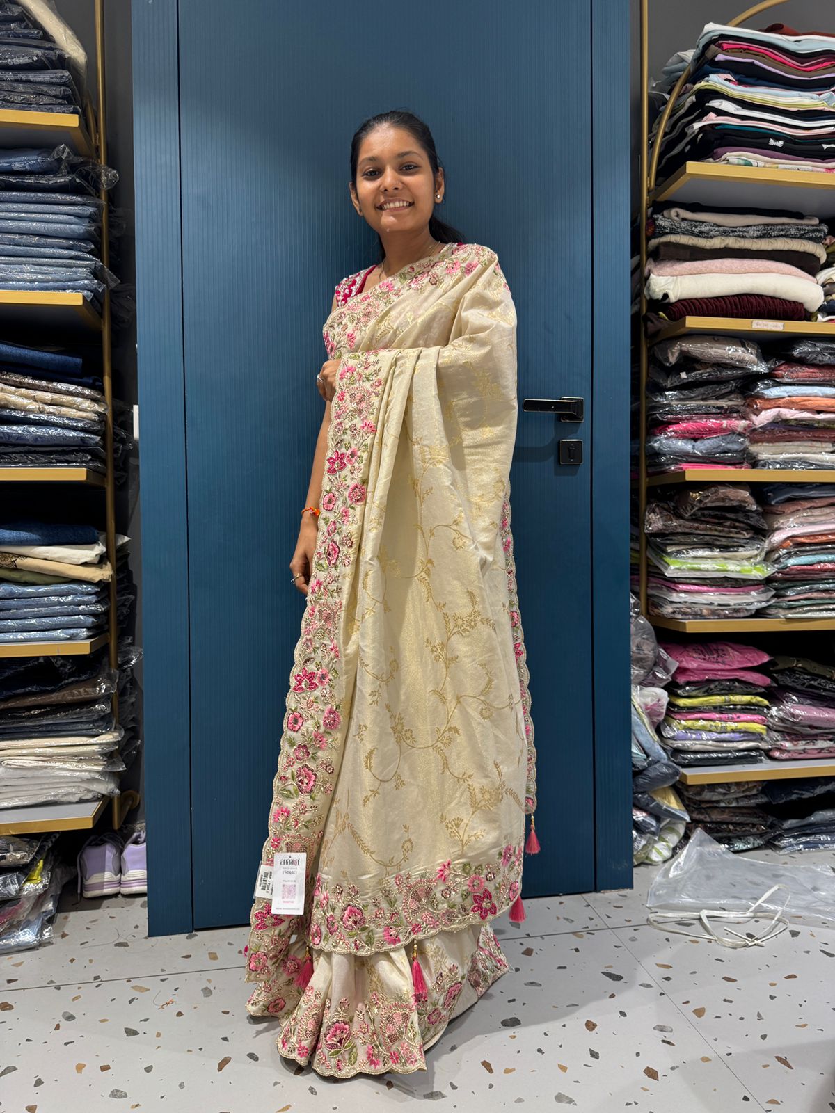 β¨ Elegant Organza Party Wear Saree with Embroidered Floral Border & Blouse | Wedding & Festive Saree by Shagun Sarees πΈπ«