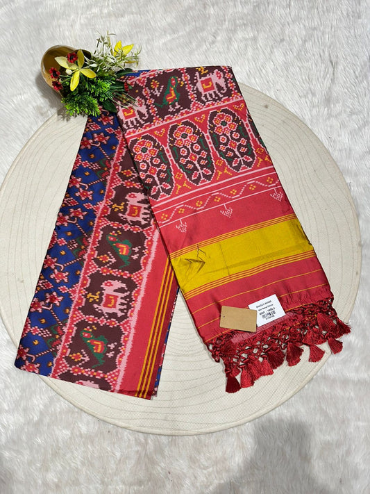 ✨ Traditional Patola Print Saree with Elephant & Parrot Motifs | Budget-Friendly Ethnic Wear by Shagun Sarees 🧵