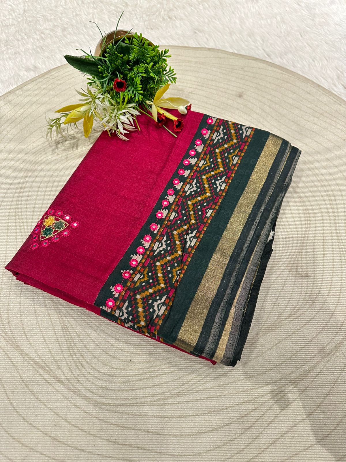 Elegant Mal Cotton Saree with Mirror Work & Ikat Border ✨ | Shagun Fashion Exclusive
