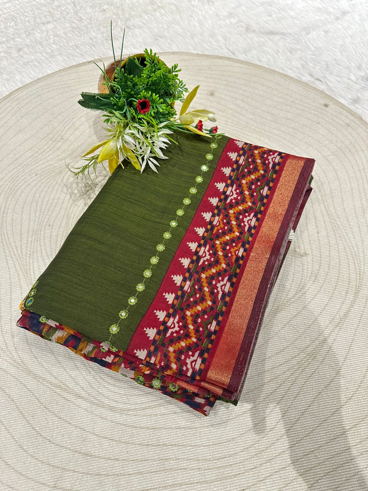 Elegant Mal Cotton Saree with Mirror Work & Ikat Border ✨ | Shagun Fashion Exclusive
