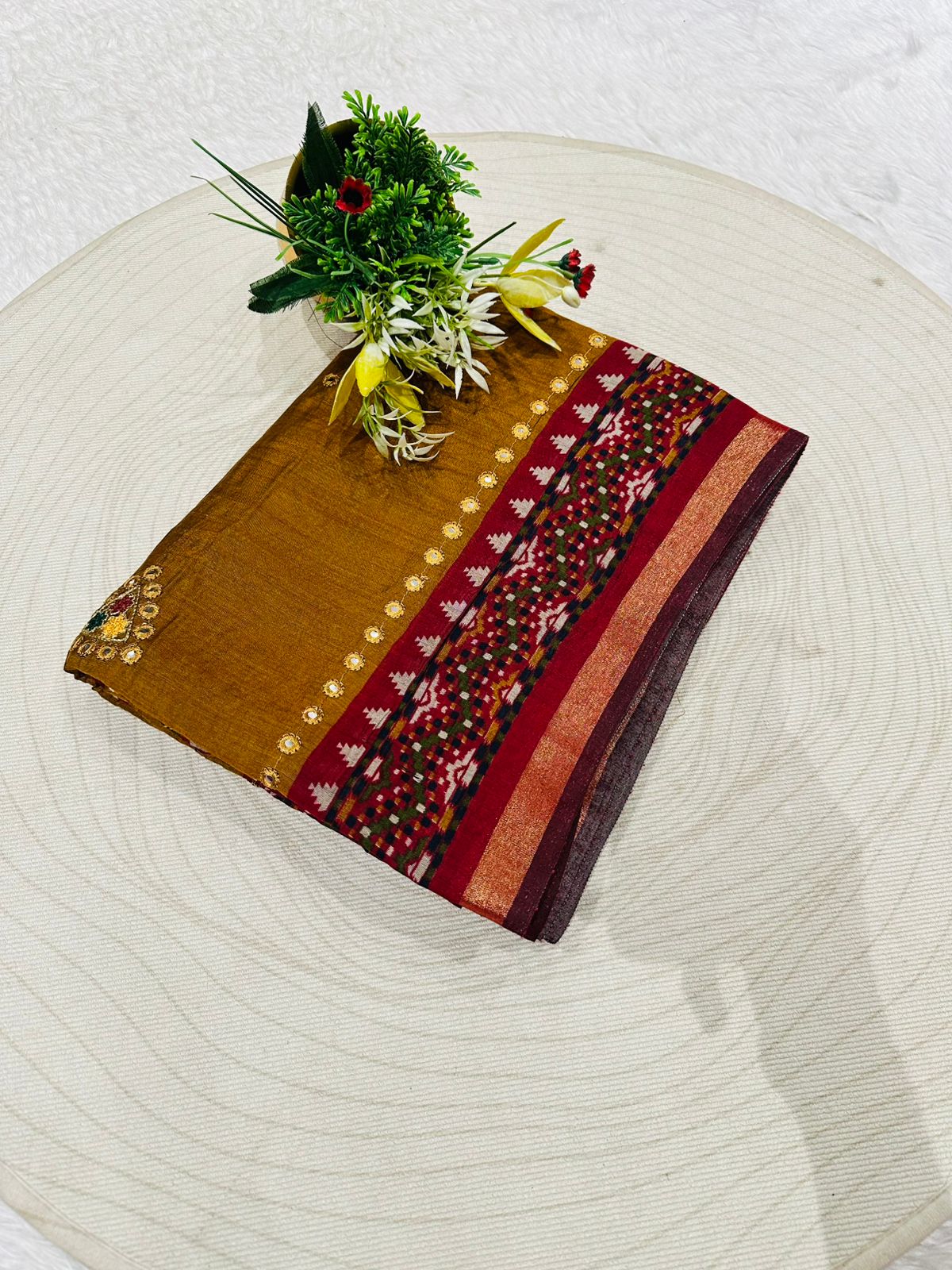 Elegant Mal Cotton Saree with Mirror Work & Ikat Border ✨ | Shagun Fashion Exclusive