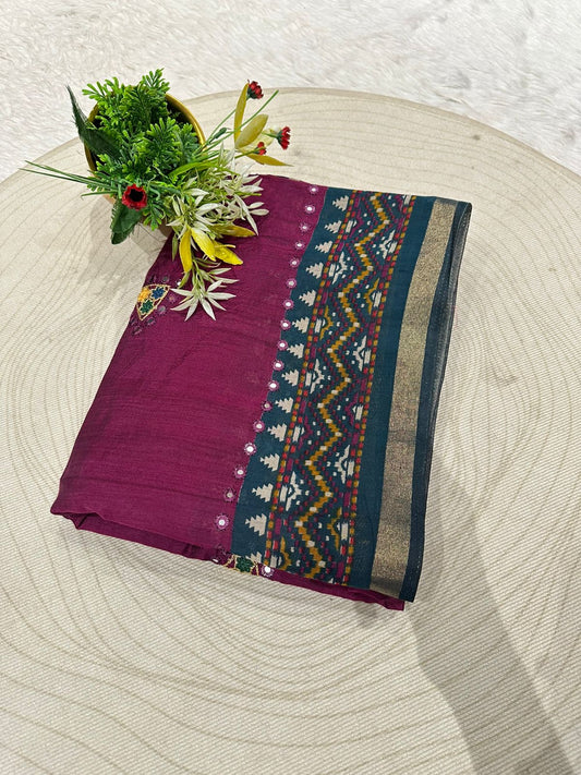 Elegant Mal Cotton Saree with Mirror Work & Ikat Border ✨ | Shagun Fashion Exclusive