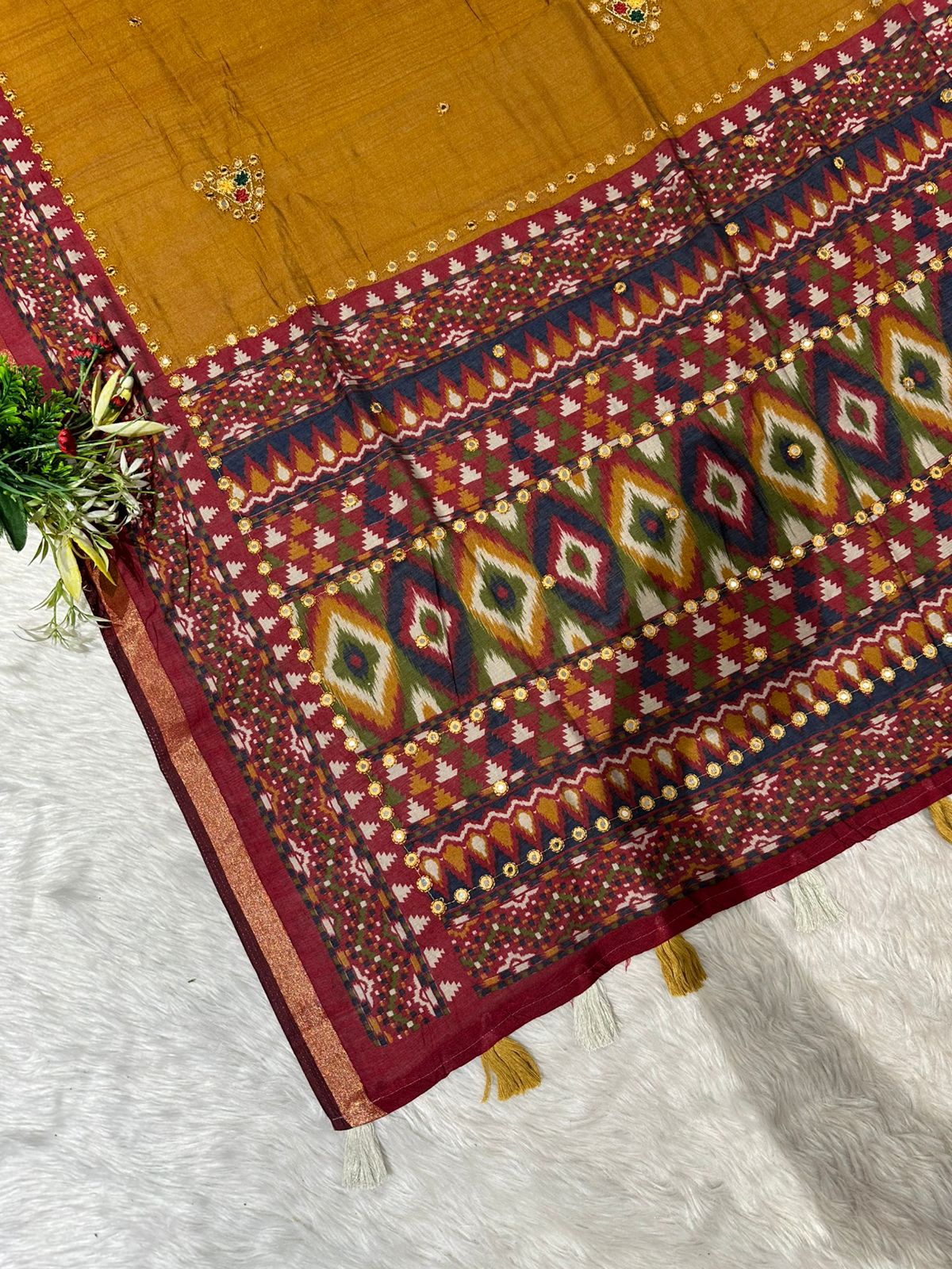 Elegant Mal Cotton Saree with Mirror Work & Ikat Border ✨ | Shagun Fashion Exclusive