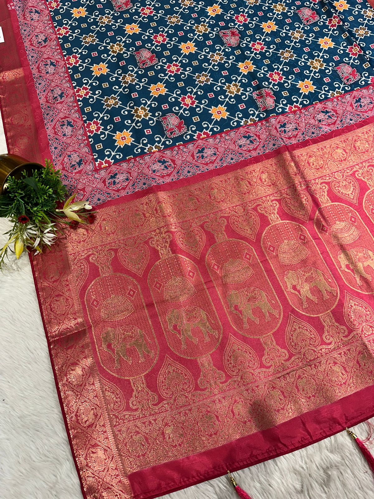 "Traditional Patola Style Saree with Rich Zari Elephant Pallu 🐘 | Shagun Fashion Exclusive"