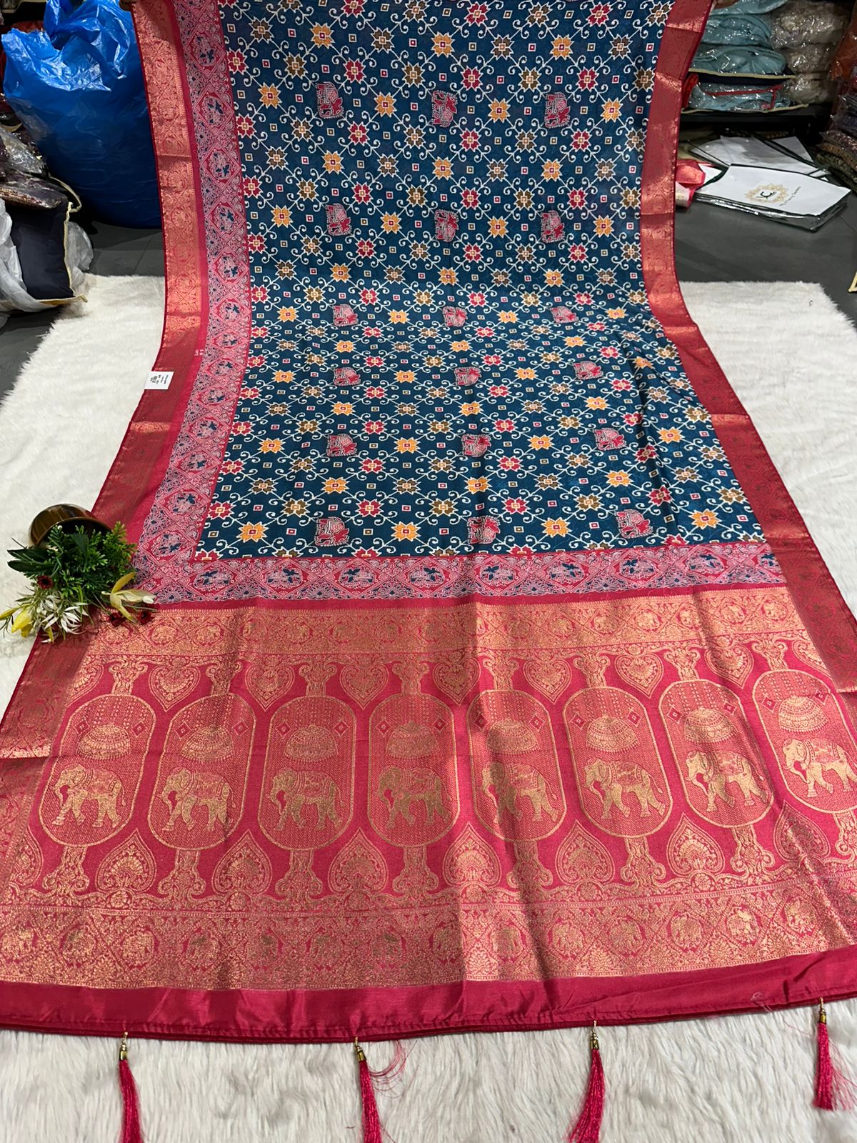 "Traditional Patola Style Saree with Rich Zari Elephant Pallu 🐘 | Shagun Fashion Exclusive"