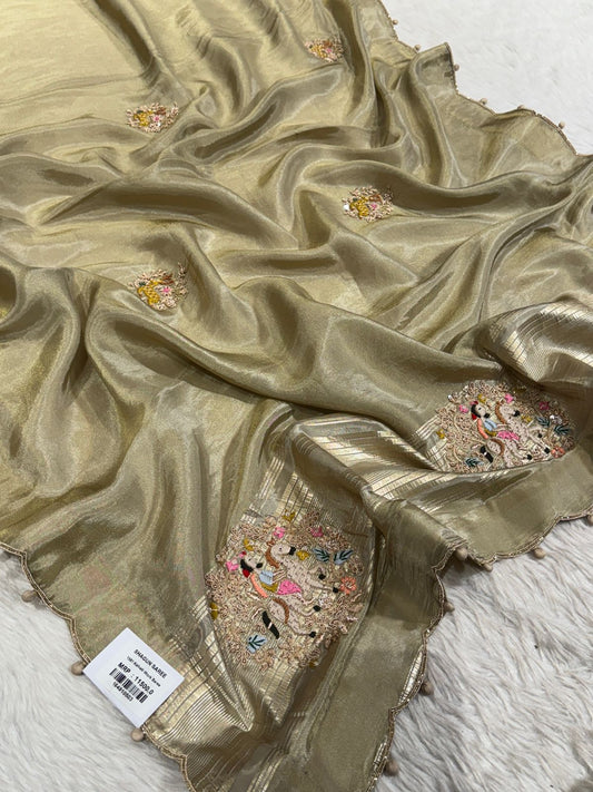 Premium Pure Fabric Saree with Hand Embroidery 🪡 | Kalkati Work Saree for Wedding & Party Wear by Shagun Fashion