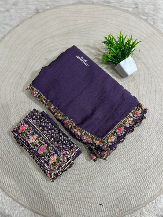 ✨ Designer Embroidered Saree with Heavy Work Blouse | Wedding & Party Wear Saree 💃🌸