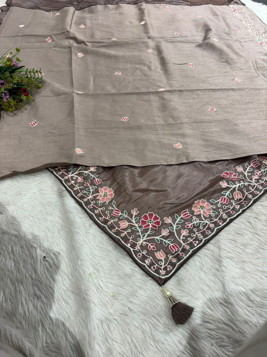 Elegant Floral Embroidered Party Wear Saree | Shagun Saree