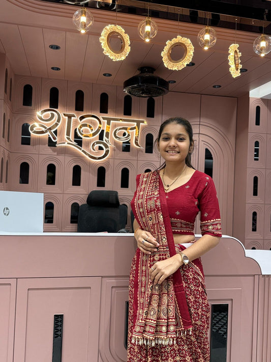 Elegant Ajrakh Print Cotton Saree in Maroon – Traditional Ethnic Wear