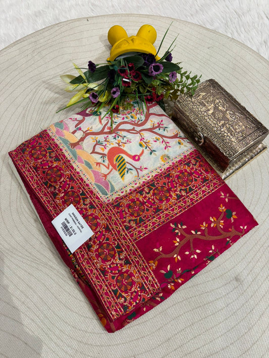 Pashmina Saree with Peacock & Floral Pallu