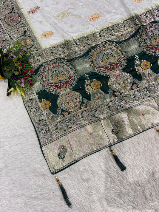 Silk Saree with Heavy Zari Pallu & Butta Work | Wedding & Party Wear Saree