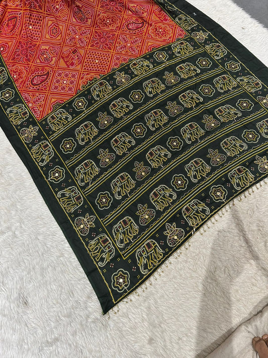 Gharchola Bandhani Saree with Elephant & Kalash Motifs