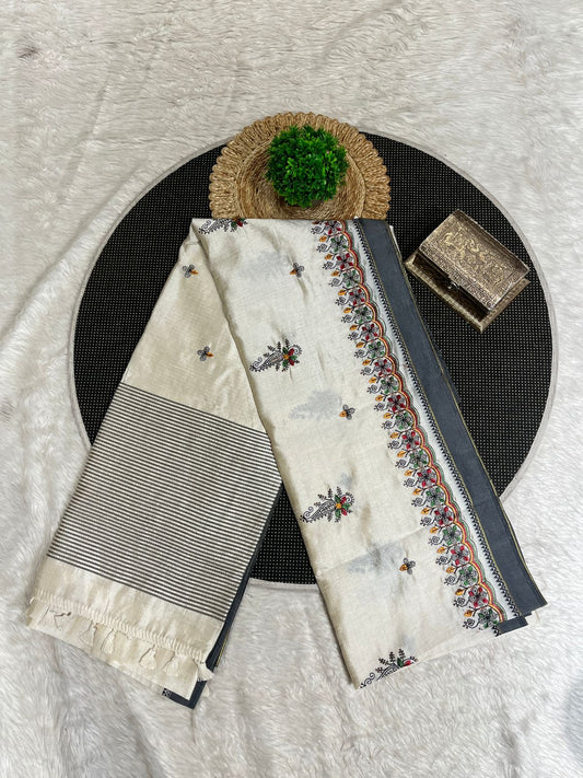 Traditional Saree with Double Ikat Weaving & Golden Motifs