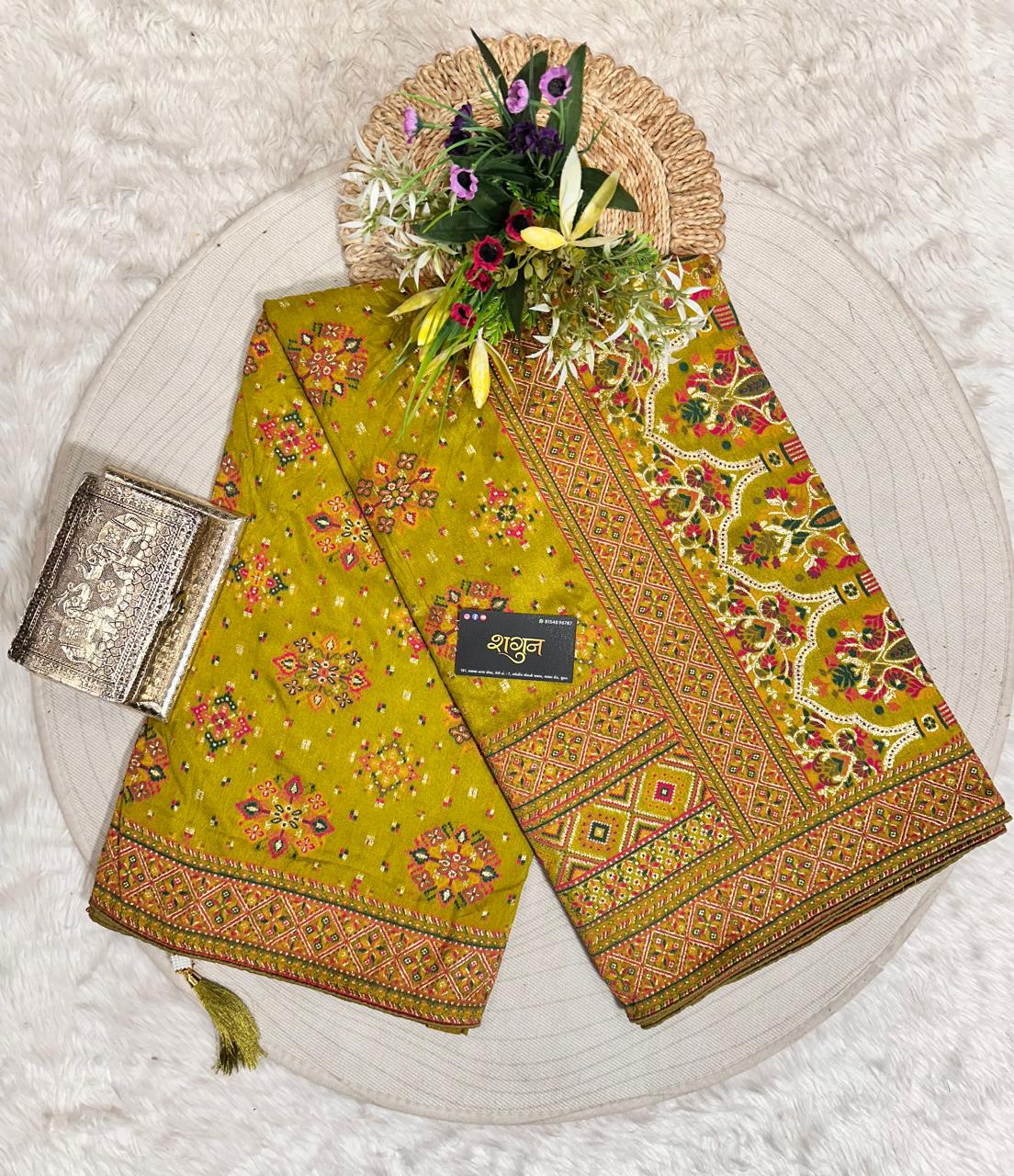 Pashmina Saree with Lagdi Patta & Tassel Pallu