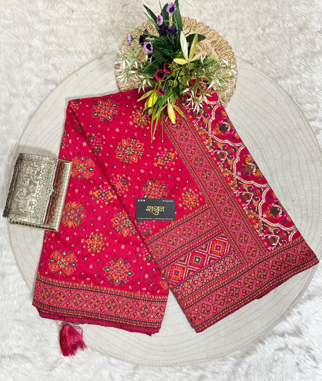 Pashmina Saree with Lagdi Patta & Tassel Pallu
