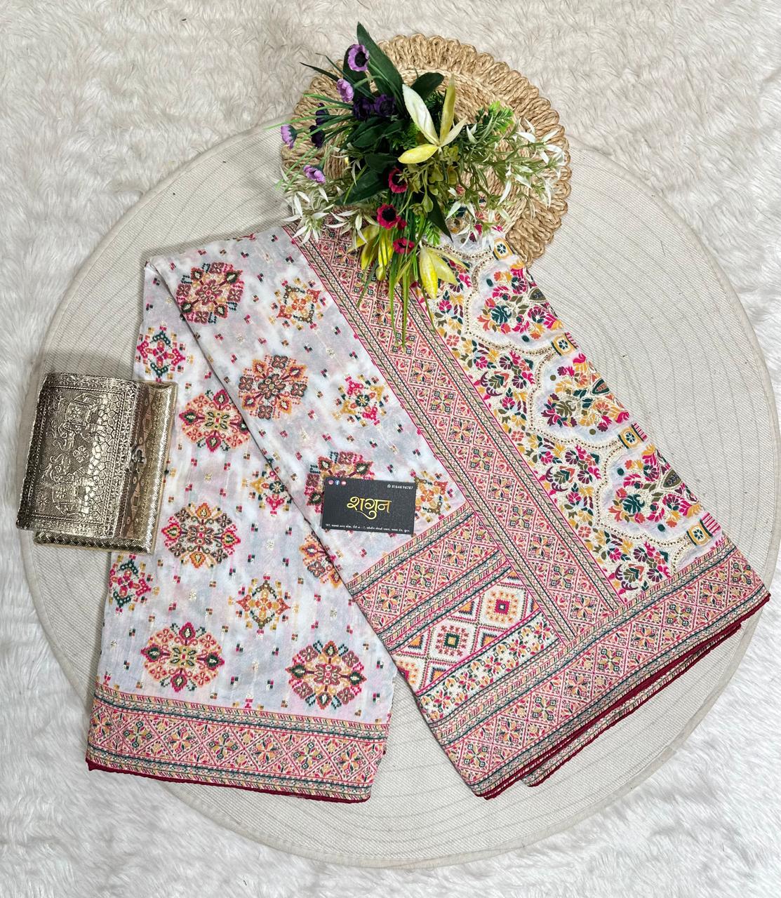 Pashmina Saree with Lagdi Patta & Tassel Pallu