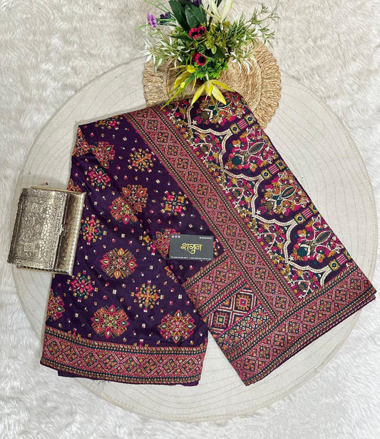 Pashmina Saree with Lagdi Patta & Tassel Pallu