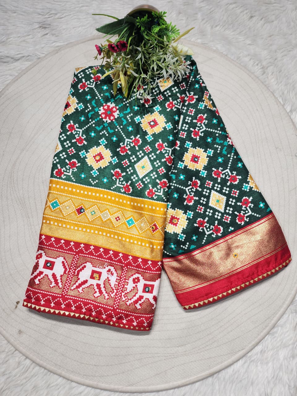 raditional Patola Silk Saree with Elephant Motifs & Rich Pallu