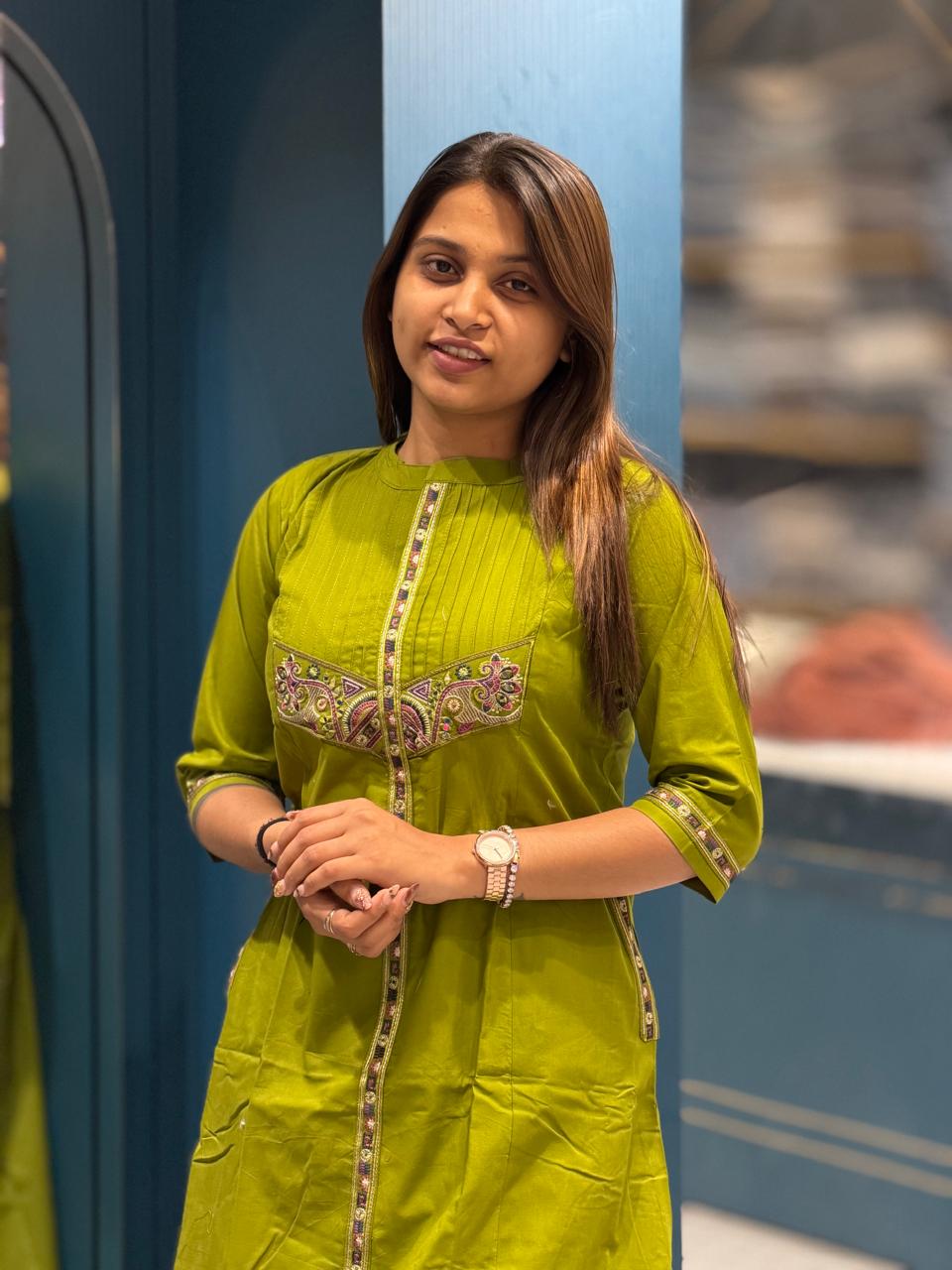 Cotton Embroidered Straight Kurti Set for Women | Festive & Office Wear by Shagun Fashion