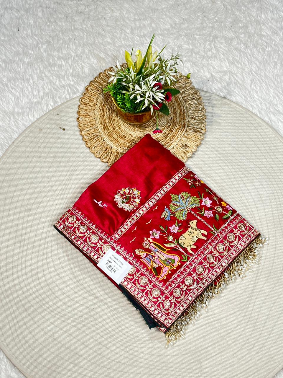 Embroidered Designer Saree with Storytelling Border | Shagun Fashion