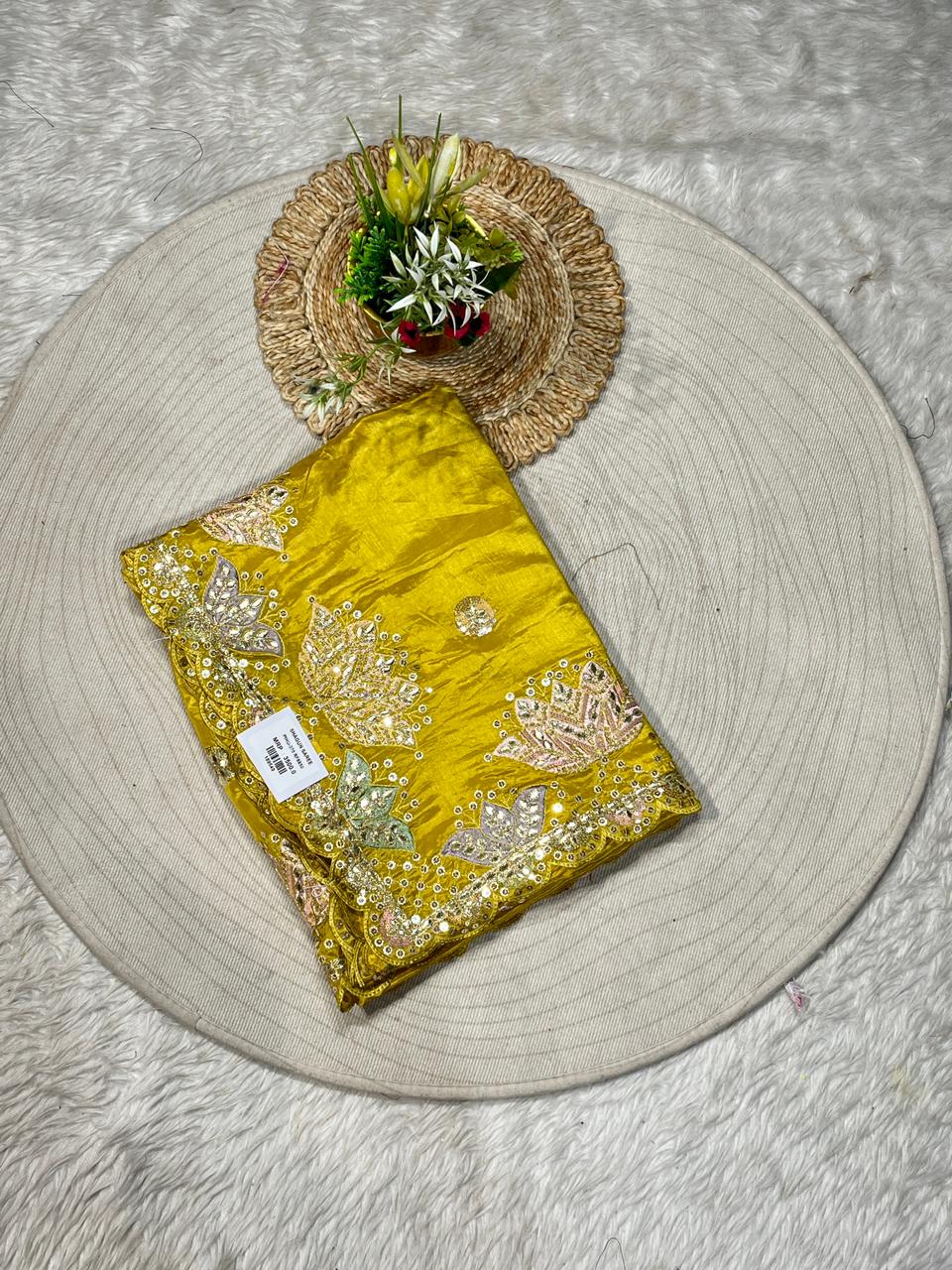 SHAGUN FASHION Designer Embroidered Silk Saree with Zari & Sequins Border – Party Wear Wedding Saree