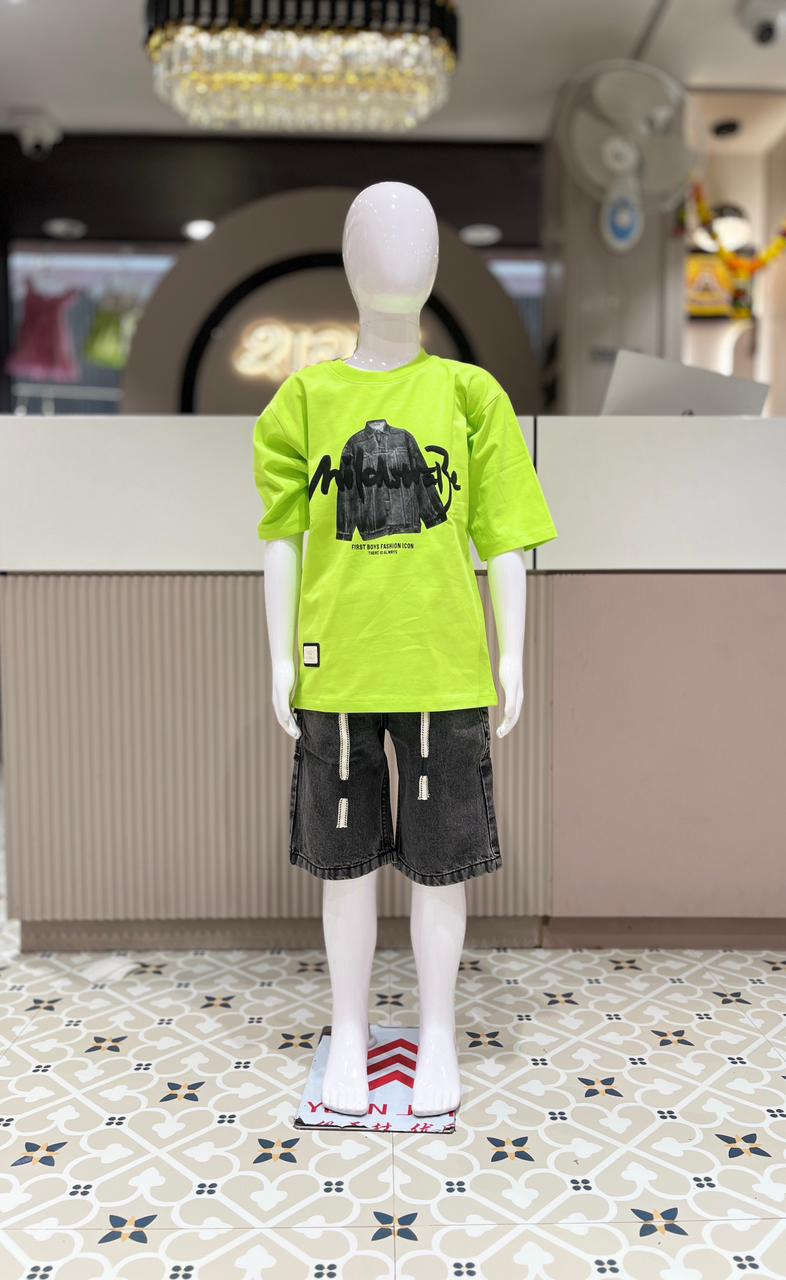 SHAGUN FASHION Stylish Boys Casual T-Shirt & Denim Shorts Set