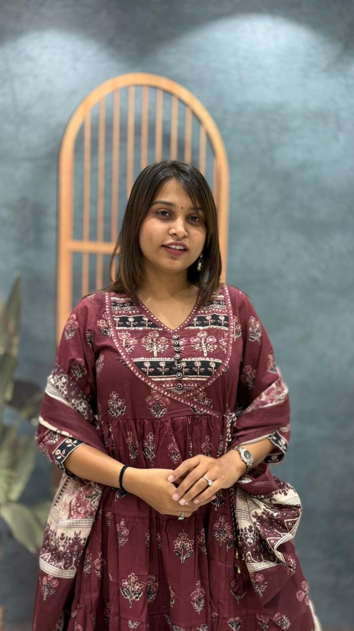 SHAGUN FASHION Maroon Printed Kurta Set with Dupatta