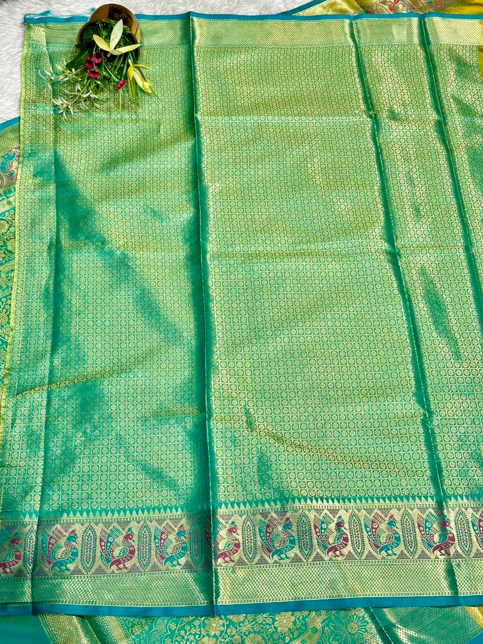 Royal Kanjivaram Style Silk Saree With Rich Peacock Border By SHAGUN FASHION