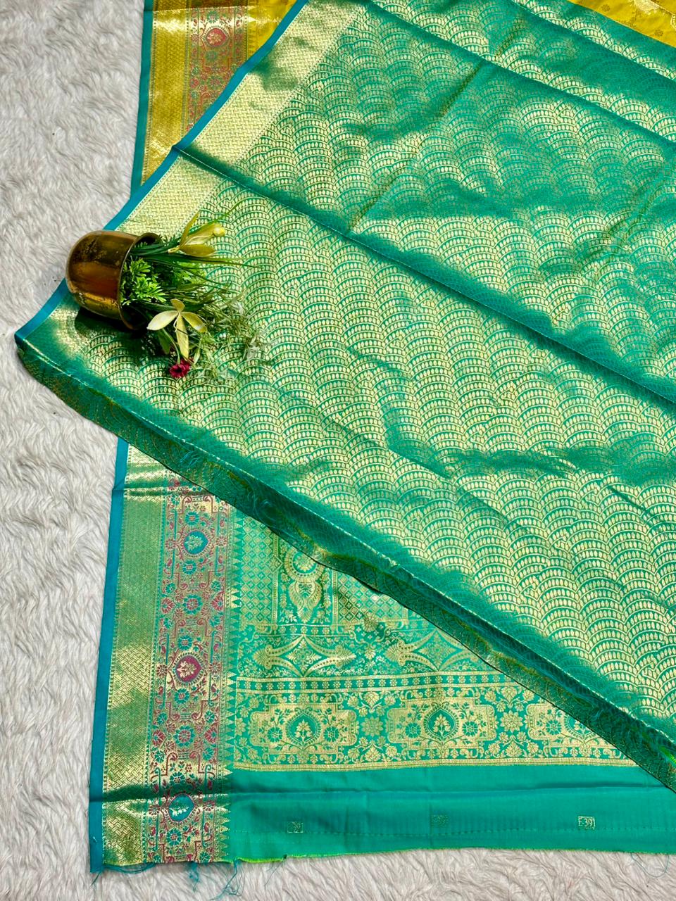 Premium Banarasi Style Silk Saree With Rich Zari Border By SHAGUN FASHION