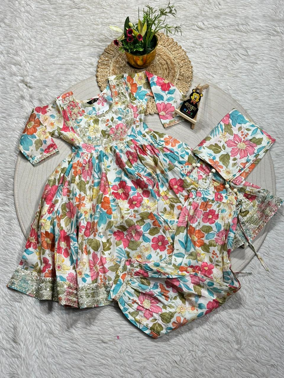 SHAGUN FASHION – Super Bright Pink Floral Sharara Set for Your Little Diva!