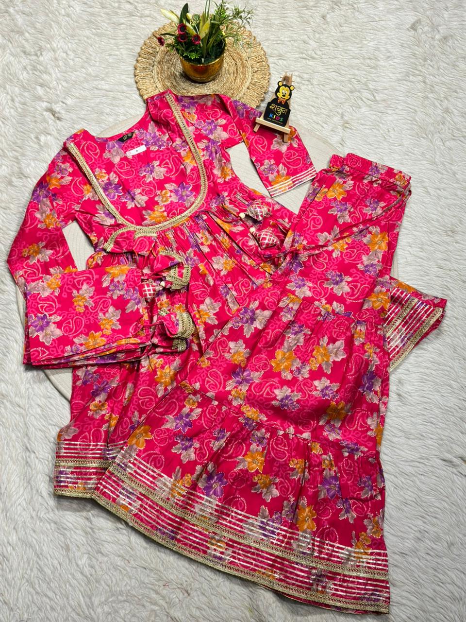 SHAGUN FASHION – Beautiful Peach Floral Sharara Set for Your Little Princess!