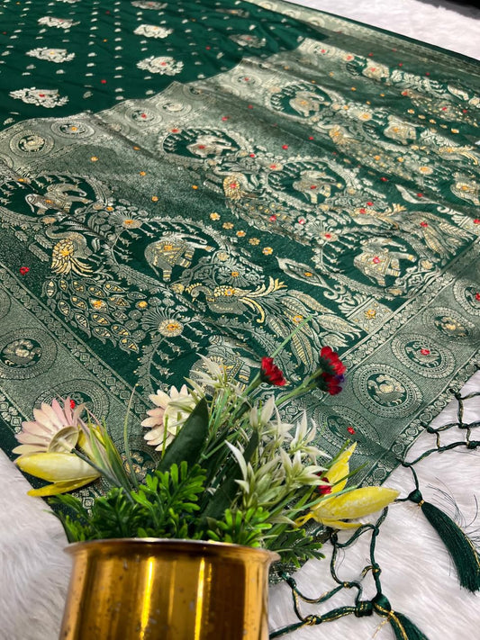 Peacock Design Heavy Work Saree 🦚 | Full Embroidered Pallu & Border 💫 | Party & Wedding Wear by Shagun Fashion