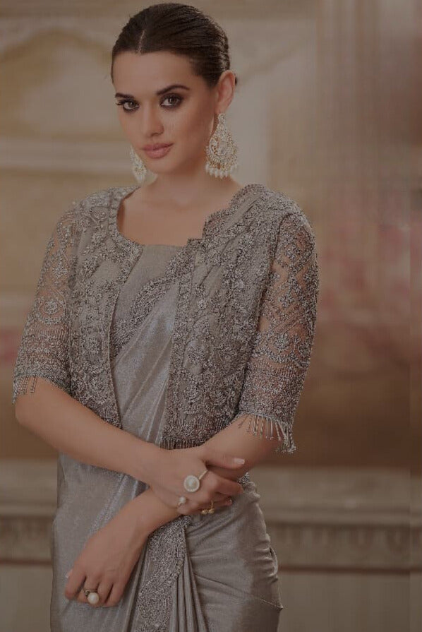 Pure Organza Party Wear Saree with Embroidered Shrug β¨ | Fancy Designer Saree for Weddings & Functions | Shagun Fashion Exclusive | Unstitched Blouse π