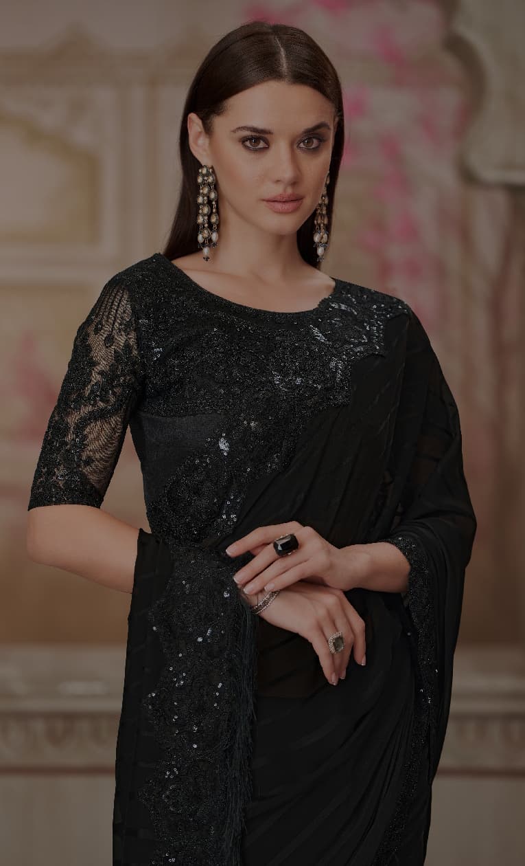 Black Designer Organza Saree with Heavy Embroidered Blouse for Party & Wedding π« | Shagun Sarees Exclusive