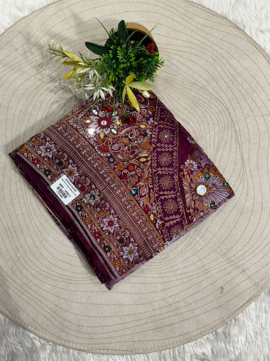 Elegant Saree with Heavy Pallu Work, Lagdi Patta, Latkan, Dhaga & Mirror Work ✨🌸