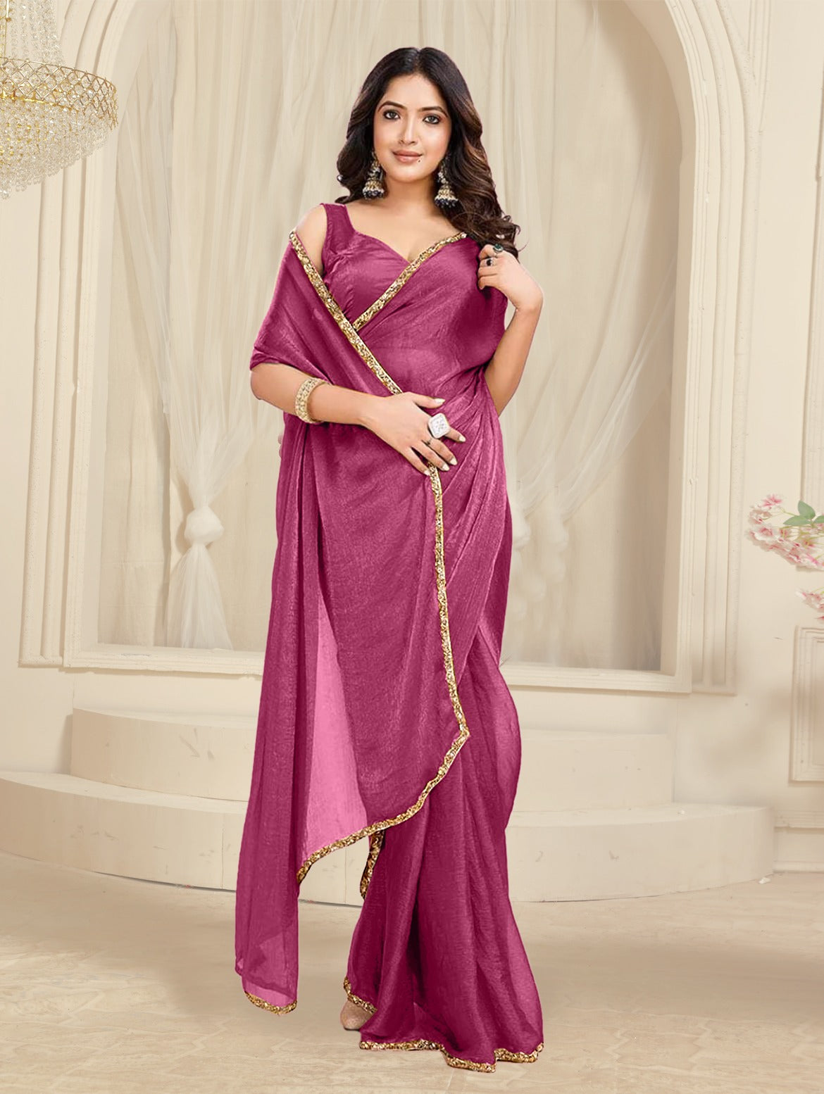 Bollywood Designer Saree with Heavy Lace Border π | Soft Georgette Saree for Wedding & Party Wear | Shagun Fashion Exclusive | Unstiched Blouse
