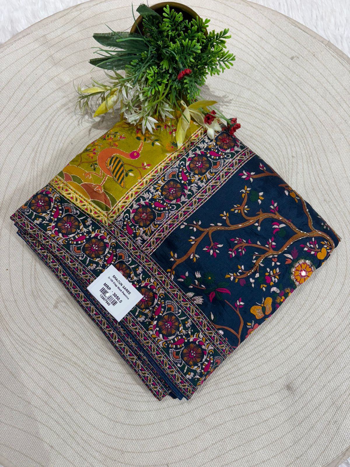 โจ Traditional Pashmina Saree with Red Maroon Pallu ๐๏ธ | Moti & Embroidery Bird Design ๐ณ | Festive & Wedding Wear ๐