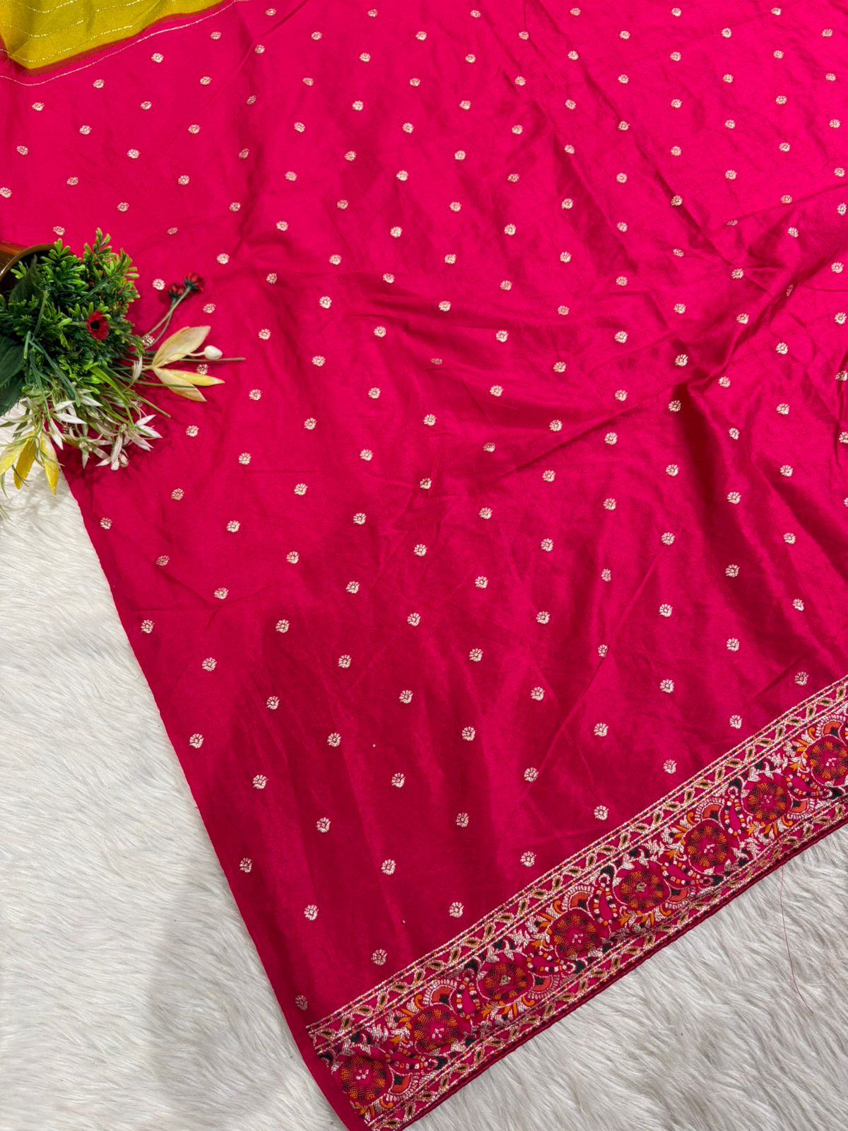โจ Traditional Pashmina Saree with Red Maroon Pallu ๐๏ธ | Moti & Embroidery Bird Design ๐ณ | Festive & Wedding Wear ๐