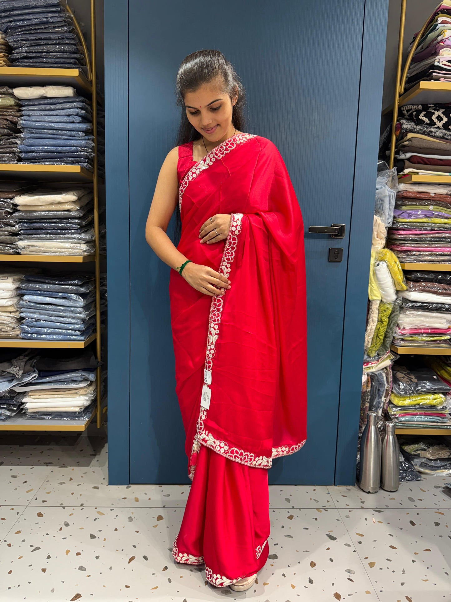 Ready to Wear Embroidered Saree with Designer Blouse & Shrug β¨ | Shagun Fashion Exclusive π