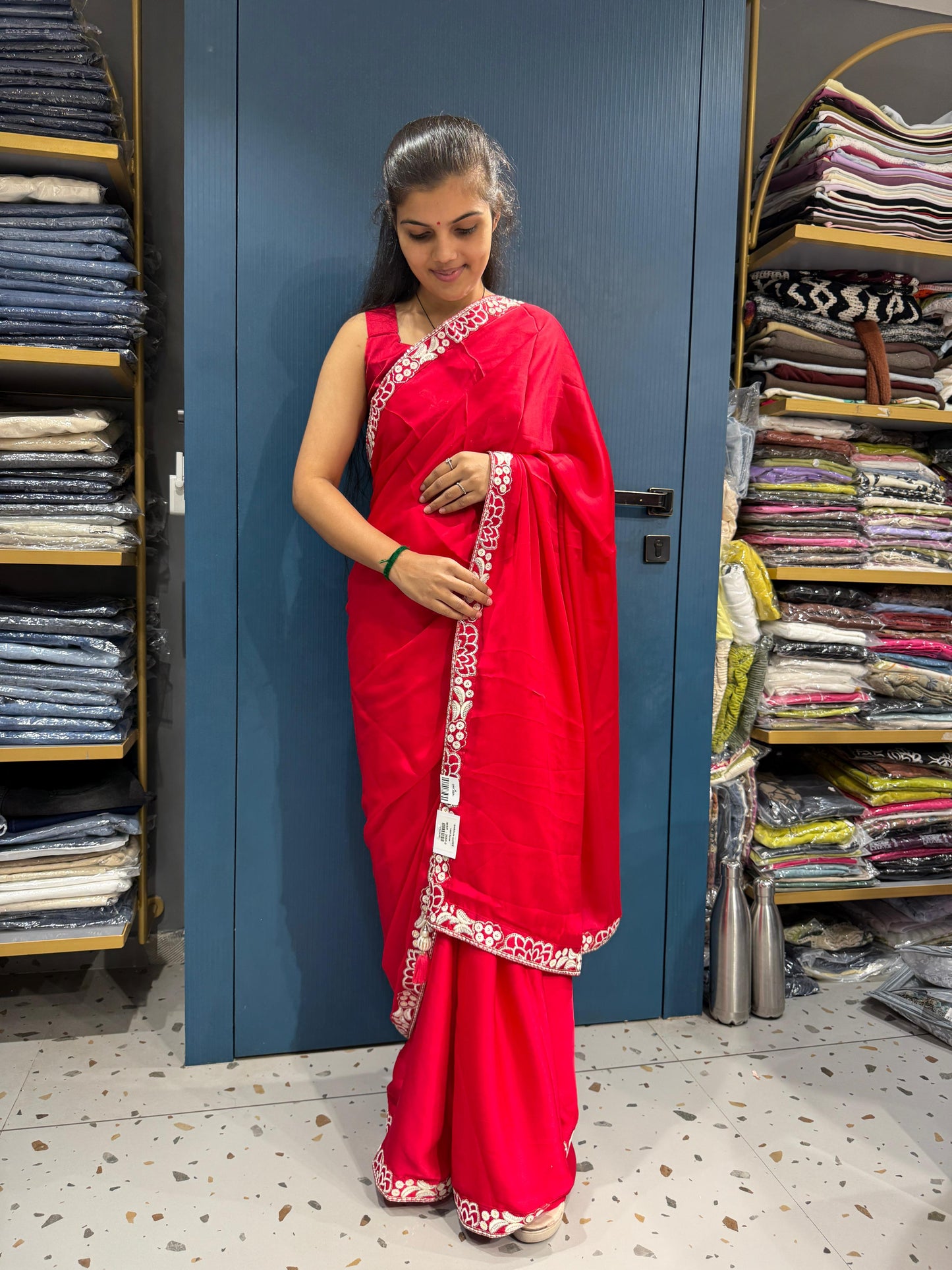 Ready to Wear Embroidered Saree with Designer Blouse & Shrug β¨ | Shagun Fashion Exclusive π