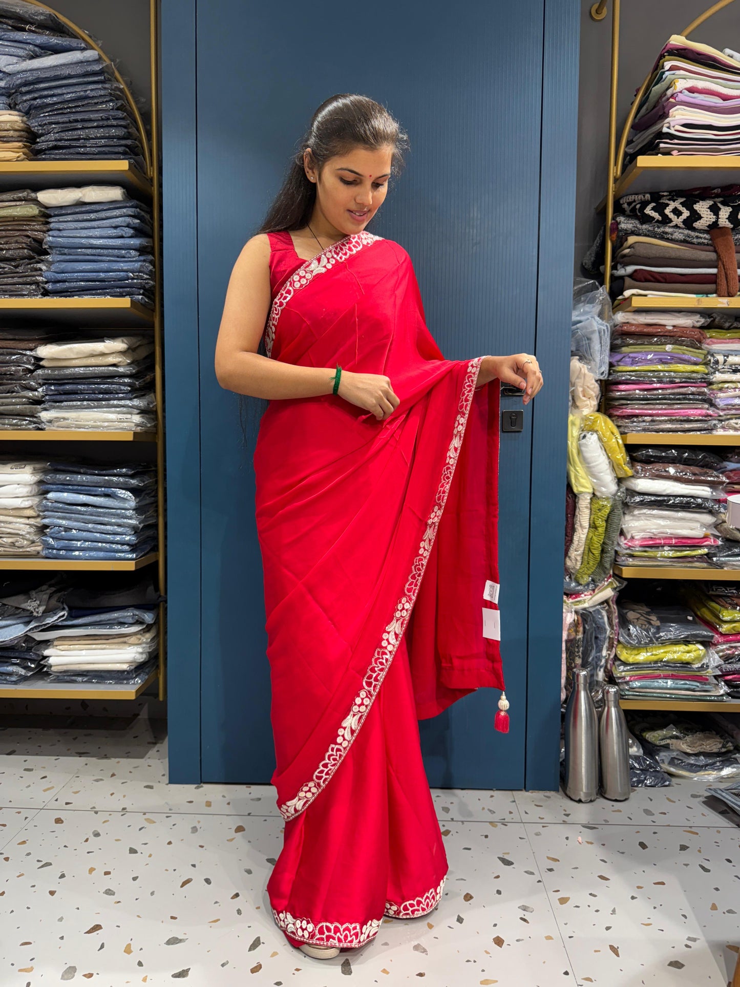 Ready to Wear Embroidered Saree with Designer Blouse & Shrug β¨ | Shagun Fashion Exclusive π