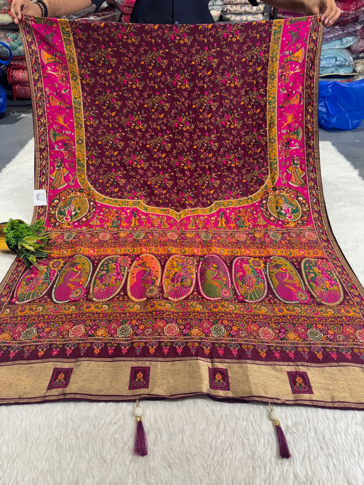 π Royal Pashmina Saree with King-Queen Pallu & Lagdi Patto | Vadivela & Floral Work | Just βΉ1850! πΈβ¨