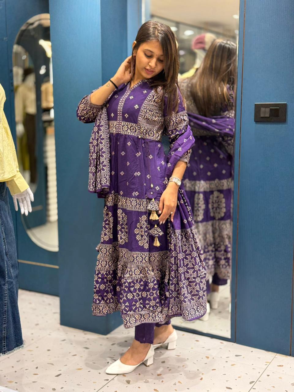 Printed Anarkali Kurti for Women | Flared Cotton Ethnic Wear by Shagun Fashion