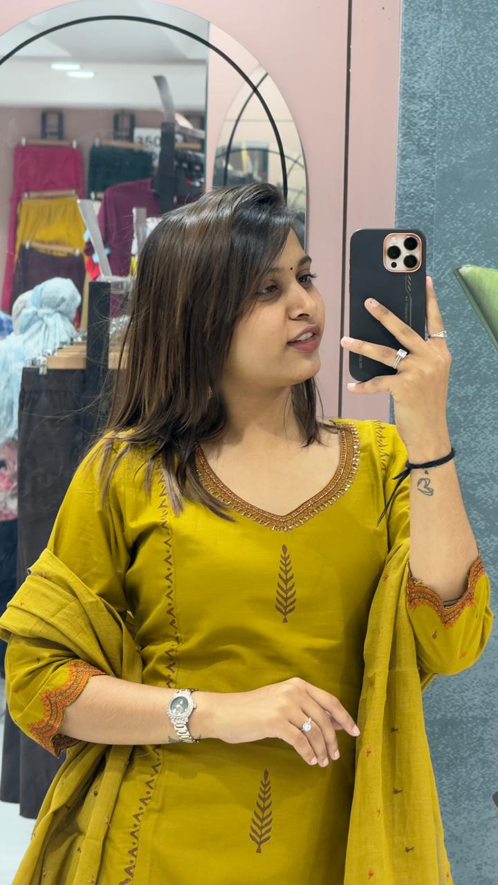Cotton Kurti Pant Set with Dupatta | Deer Print Ethnic Wear for Women | Casual & Office Wear